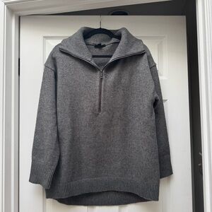 Ann Taylor Quarter Zip Funnel Neck Sweater in Dark Grey, size Large